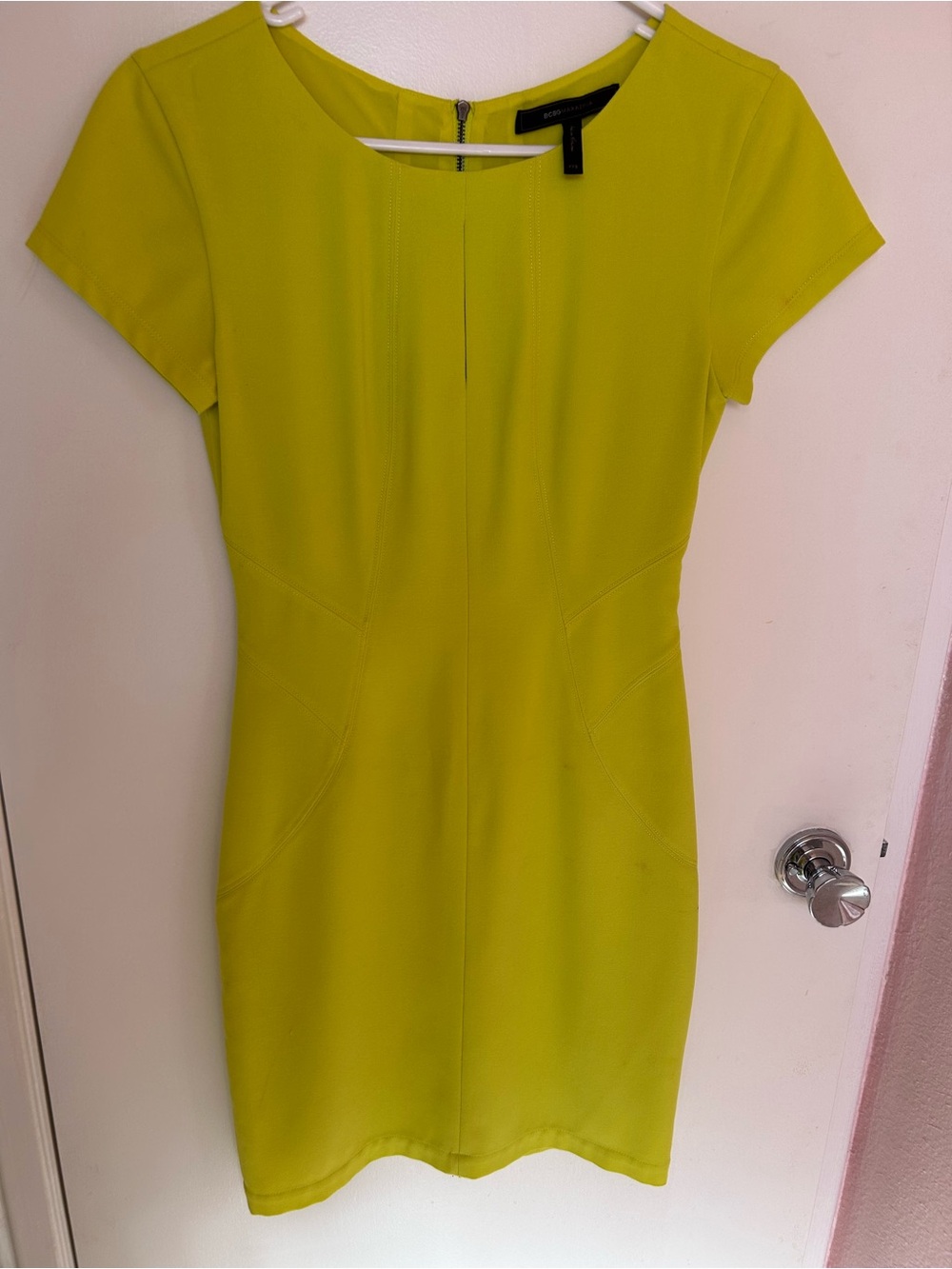 BCBGMaxAzria Lime-Green Short Sleeve Sheath Dress